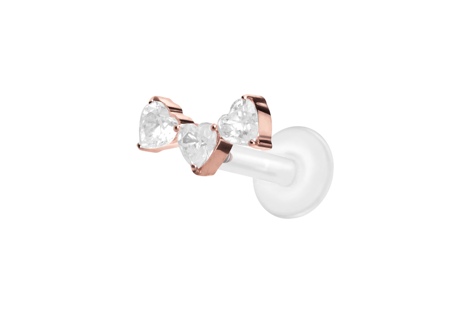 PTFE Labret mit Innengewinde + Titan-Aufsatz 3 KRISTALLHERZEN